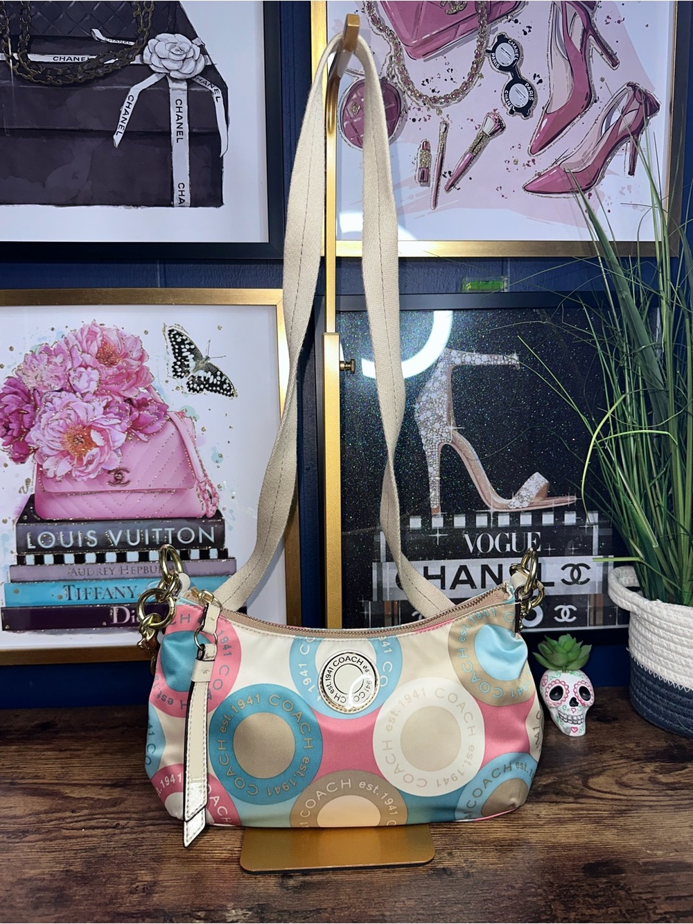 Coach F19187 Pastel Pop Art Logo Print Shoulder Bag Y2K